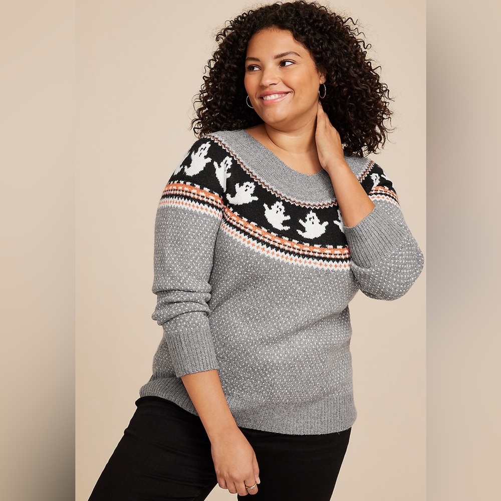 Maurice’s Plus Size Halloween Ghost Fair Isle Sweater 2X